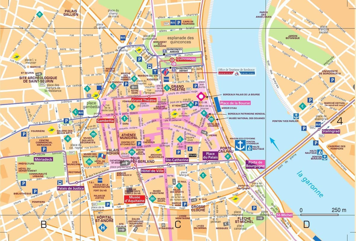 地図ボルドーの旧市街