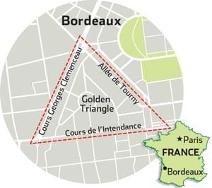 地図のボルドーゴールデントライアングル 